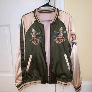 express satin bird reversible bomber jacket